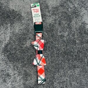 Dog Collar Merry & Bright plaid w/bow tie festive collar size L NWT